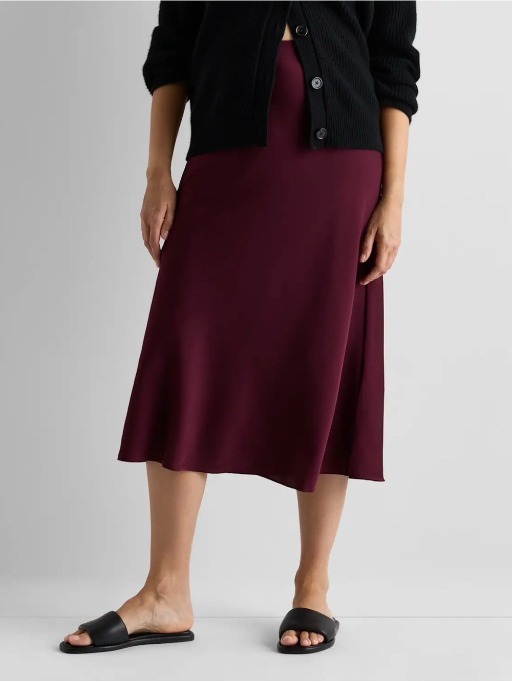 Quince Washable Stretch Silk Maternity Skirt Wine Tasting Red Large Luxury